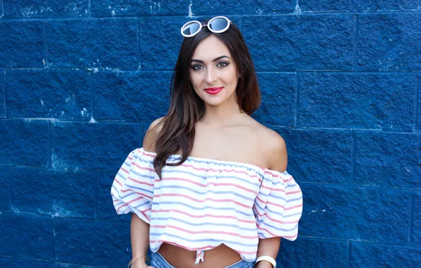 Picture look, girl, wall, makeup, blouse, beautiful, shoulders, Averie Nicole