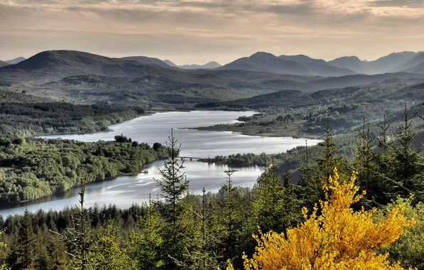 Autumn, forest, mountains, river, hills