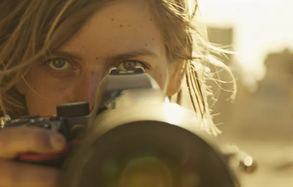 Girl, The camera, Eyes, Lens, Front, Digital art, Closeup, Photographer
