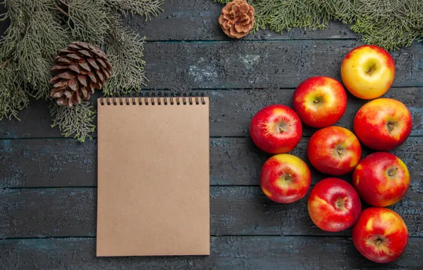 Apples, Board, Notepad, needles