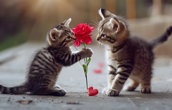 Road, flower, look, love, cats, pose, kitty, holiday