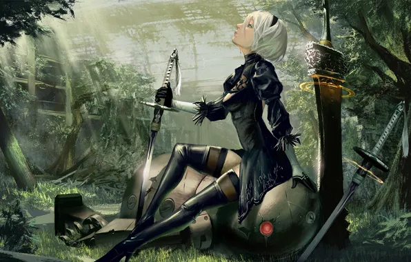 Girl, robot, sword, cyborg, Nier Automata, YoRHa No.2 Type B