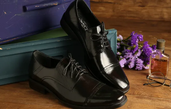 Picture box, shoes, glasses, shoes, gloss