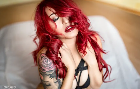 Face, pose, hair, makeup, tattoo, curls, Oliver Photo Classic, Andrea Belle Dirt