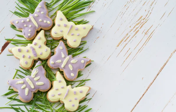 White, grass, butterfly, background, cookies, wood, glaze, Naumenko Oleksandra