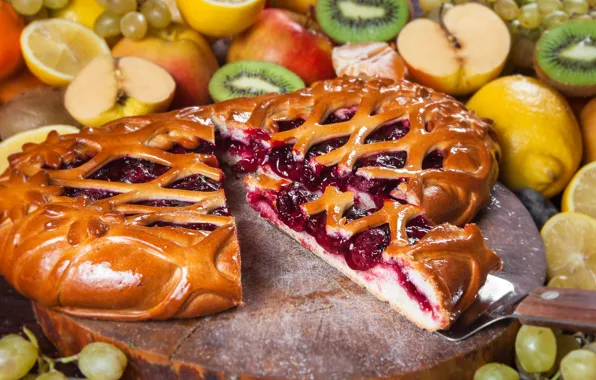 Pie, cherry, grapes, fruit, pear