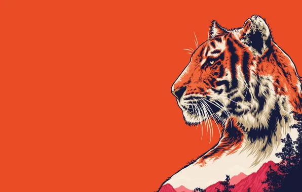 Color, Minimalism, Tiger, Cat, Style, Background, Predator, Art