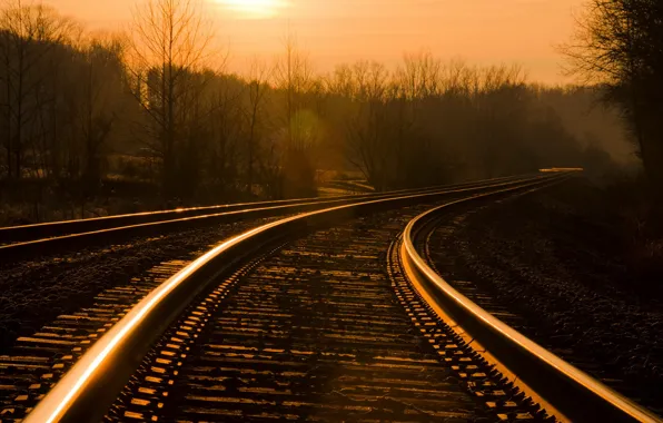 Picture landscape, morning, railroad