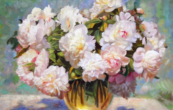 Picture flowers, bouquet, vase, white, peonies, Zbigniew Kopania