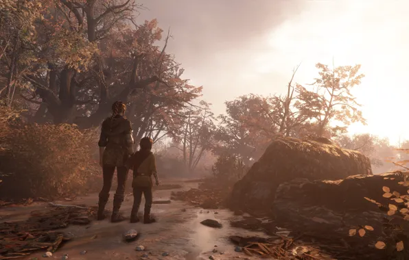 Picture autumn, girl, trees, a plague tale: innocence