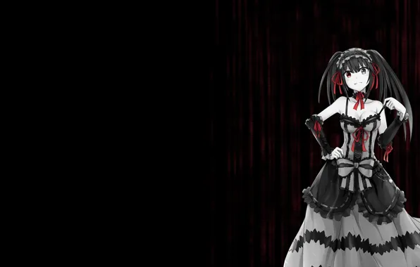 Girl, anime, anime, red eye, black dress, black hair, date a live