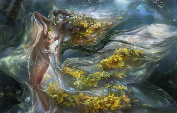 Girl, flowers, fantasy, art, nymph