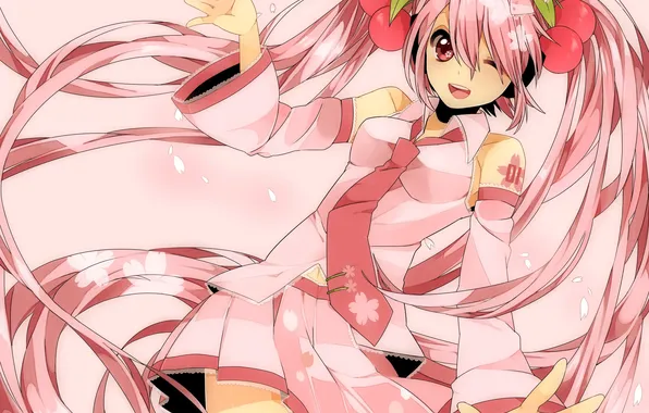 Girl, flowers, petals, Sakura, vocaloid, Vocaloid, cherries, sakura, mike