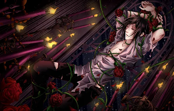 Roses, candles, the demon, Dark Butler, Kuroshitsuji, by namisiaa