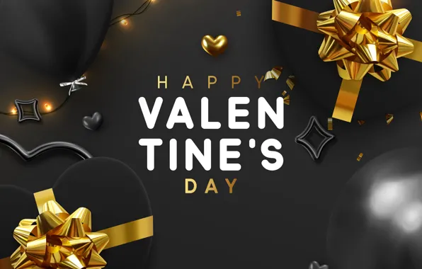 Balls, background, gifts, hearts, gold, GREY, postcard, Valentines Day