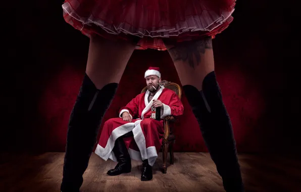 Picture girl, feet, man, the situation, boots, legs, Santa Claus, Helena Shells