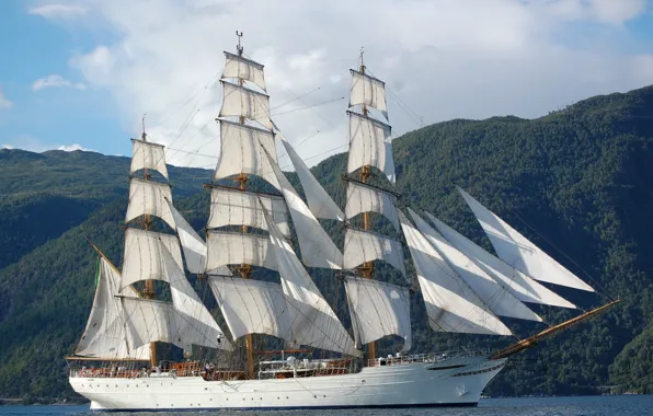 Sea, Brazil, vegetation, Navy, sailboat, Navy of Brazil, Sailboat White Swan, White Swan