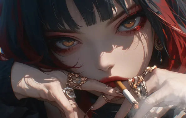 Girl, Smoking, Anime Girl, AI Generated