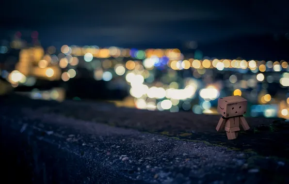 Picture road, night, the city, lights, border, Danbo, colorful, bokeh