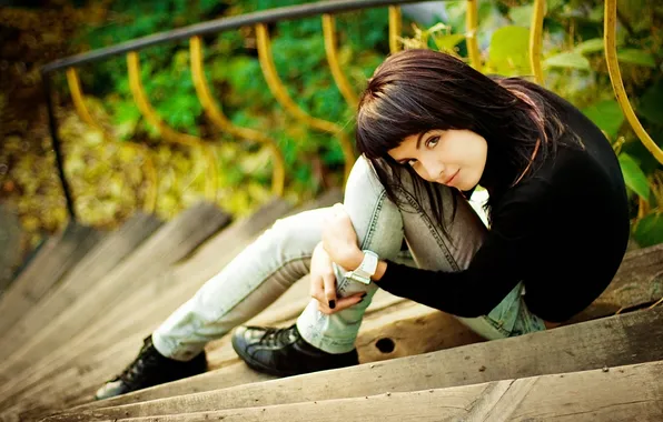 Picture look, girl, black, haircut, watch, brunette, hairstyle, ladder