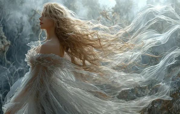 BLONDE, HAIR, DRESS, FABRIC, CURLS