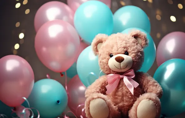 Balls, balloons, holiday, gift, balls, toy, lights, bear