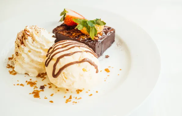 Chocolate, strawberry, ice cream, cake, vanilla