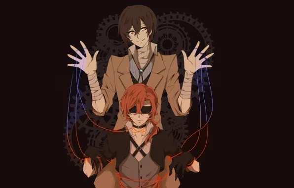 Guys, black background, sestrenki, Bungou Stray Dogs, Stray Dogs: A Literary Genius, Nakahara Chuuya, Dazai …