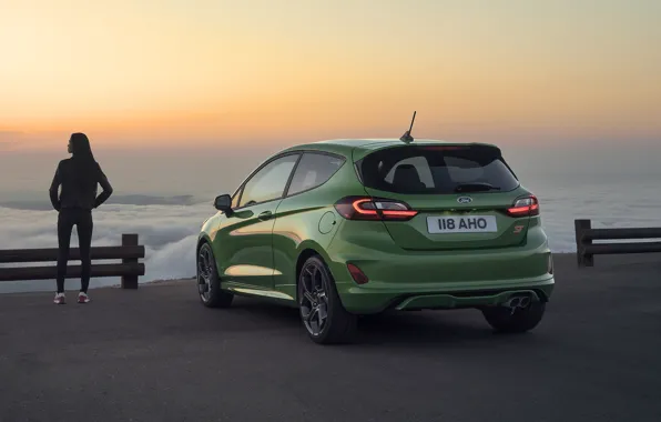 Girl, clouds, Ford, Ford Fiesta, ultrawide, 2022, Fiesta ST, WQHD