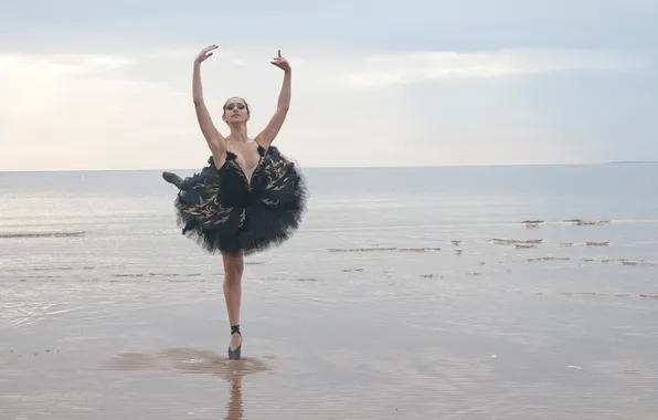 Sea, look, girl, reflection, dance, ballerina