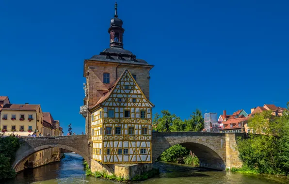 Bridge, river, the building, Germany, Bayern, Germany, Bamberg, Bavaria