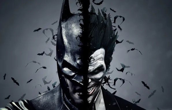 Picture Batman, joker, dual monitor, the dark background