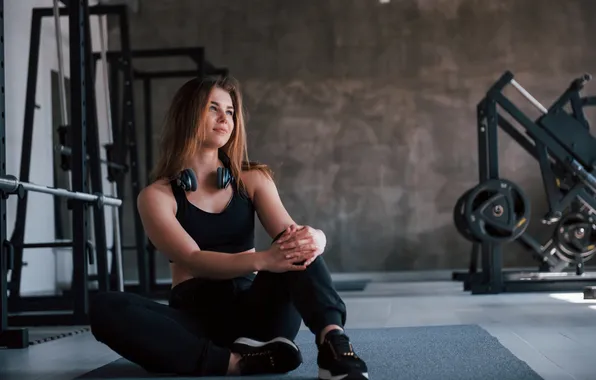 Girl, headphones, gym, sweetheart