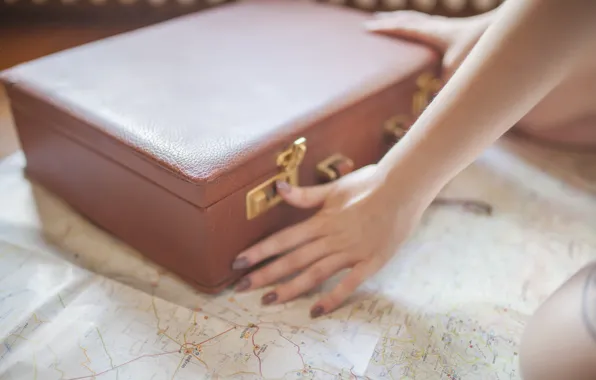 Picture things, map, hands, suitcase, chumadan