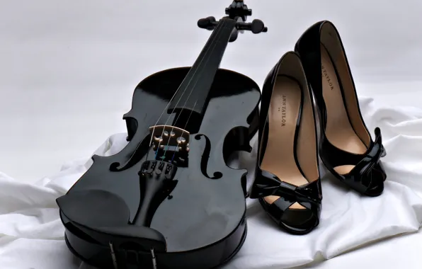 Music, background, violin, strings, shoes, black, fabric, white