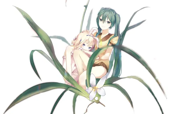Leaves, girls, Hatsune Miku, Vocaloid, Vocaloid, Rin, Hatsune Miku