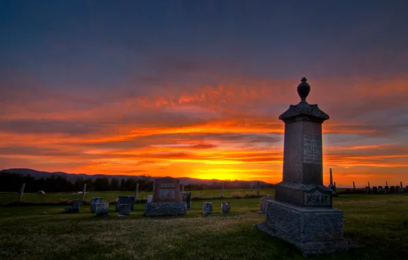 Sunset, cemetery, Lakeview