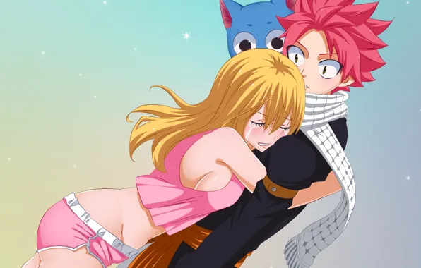 Anime, art, pair, Fairy Tail, Natsu, Lucy, Fairy tail