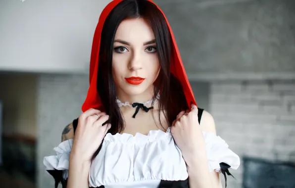 Girl, model, little red riding hood, Ariel, red lipstick, The Red Riding Hood's Story