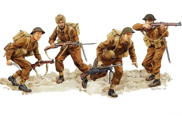 Picture weapons, figure, art, soldiers, equipment, machine gun, bayonets, rifle