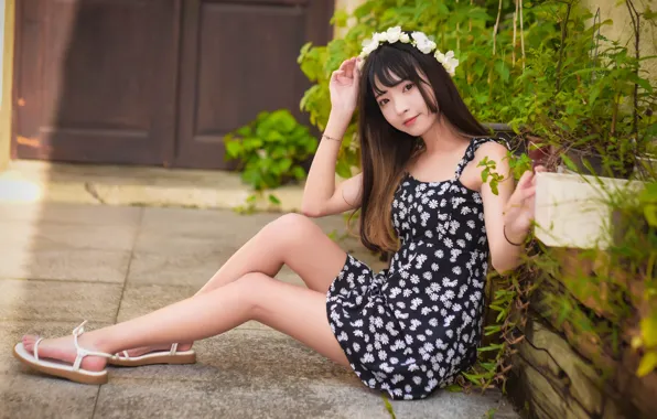 Girl, smile, positive, dress, girl, legs, Asian, beauty