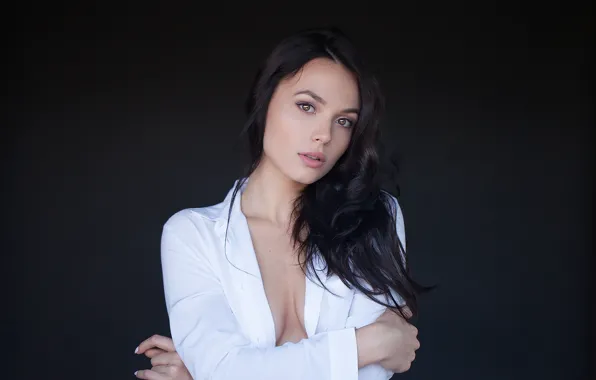 Look, pose, model, portrait, makeup, brunette, hairstyle, blouse