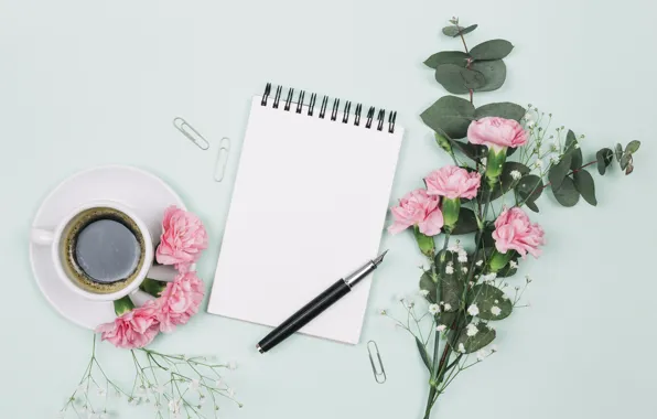 Flowers, coffee, bouquet, handle, Notepad