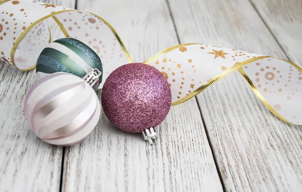 Decoration, balls, New Year, Christmas, tape, christmas, balls, wood
