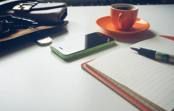 Apple, handle, Cup, Notepad, phone, iphone