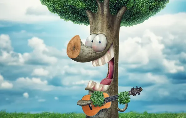 Picture tree, guitar, humor, song