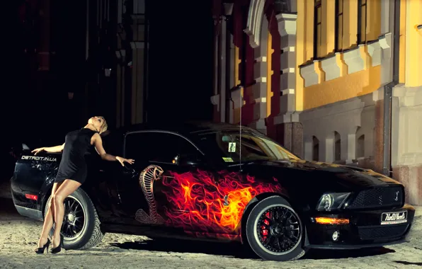 Picture auto, girl, night, mustang, ford