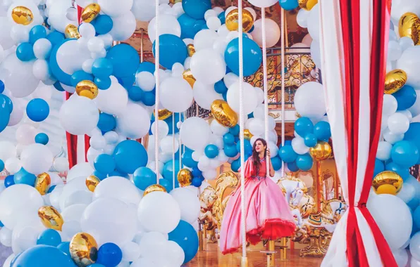 Girl, balls, balloons, mood, dress, carousel, a lot, Kristina Makeeva