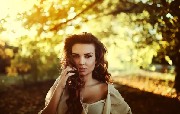 Picture look, the sun, trees, nature, pose, model, portrait, makeup