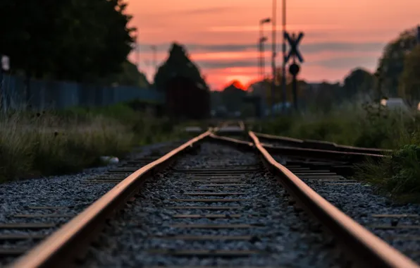 Road, rails, the evening